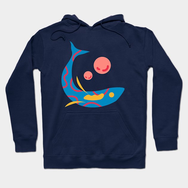 Blue Fish With Bubbles Hoodie by blueberrytheta